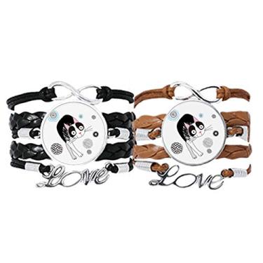 Imagem de DIYthinker Pulseira de gato bonita e fina com desenho de animal, pulseira de corda de couro, conjunto duplo para presente