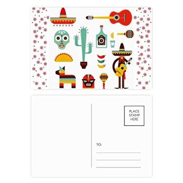 Imagem de Sombrero Tequila Guitar Chili Mexico Elment Christmas Christmas Flower Celebration Cartão postal Blessing Mailing Card