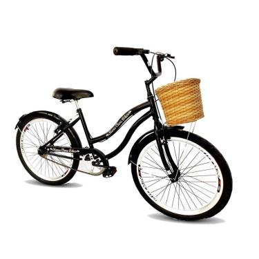 Imagem de Bicicleta aro 26 com cesta tipo vime urbana sem marcha preto