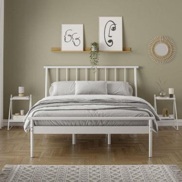 Imagem de Conjunto Cama Casal 2 Mesas de Cabeceira em Aço Begônia CabeCasa MadeiraMadeira Branco
