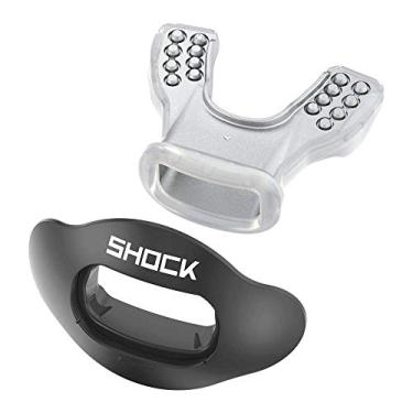 Imagem de Pacote com protetor labial Shock Doctor Interchange | 1 bocal + 1 escudo + 1 cordão | Protetor bucal com escudos trocáveis para futebol, esportes etc. Crianças, jovens e adultos., Black / White, One size (6yrs +)