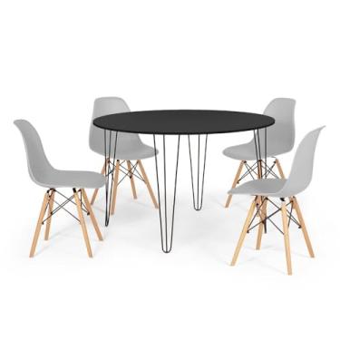 Imagem de Conjunto Mesa de Jantar Redonda Hairpin 120cm Preta com 4 Cadeiras Eames Eiffel - Cinza
