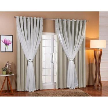 Imagem de Cortina Voil Com Forro Blackout Tecido 6,00X2,80 Sala E Quarto Palha