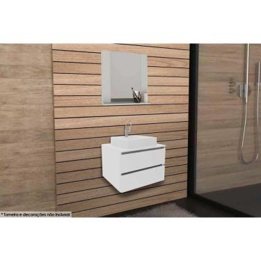 Imagem de Conjunto de Banheiro Armário c/ Espelho BN3610 e Balcão Suspenso BN3607 c/ Cuba Pia BN3600 60cm cor Branco - Tecno Mobili