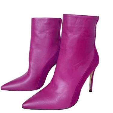 Imagem de Frankie Hsu Bota de salto alto stiletto preto marrom vermelho rosa camurça falsa moda confortável tamanho grande bota curta tornozelo para mulheres homens, rosa, 13