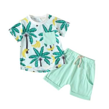 Imagem de Conjunto de camisetas de manga curta com cordão elástico e shorts para bebês meninos, Verde, 2-3 Anos