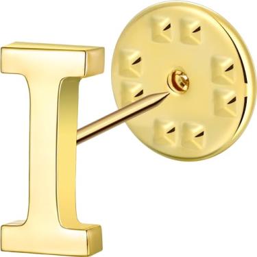 Imagem de Broche de lapela inicial para homens e mulheres, broches para ternos masculinos, pinos de botão de metal em tom de ouro 18K e prata., Metal, Sem pedras preciosas