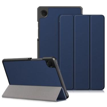 Imagem de DINGGUAGUA Capa para Samsung Galaxy Tab A9 8,7 polegadas versão 2023 para modelo (SM-X110/X115/X117) capa traseira rígida ultrafina e leve com suporte em três dobras, azul escuro