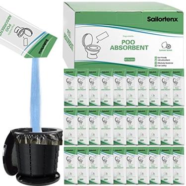 Imagem de Pacote com 60 absorventes de cocô para banheiro portátil, produtos químicos de vaso sanitário de acampamento, gel absorvente ecológico degradável, gelificante e desodorizante, tratamento de resíduos