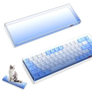 Imagem de ZIYOU LANG KC02 Capa de teclado transparente de acrílico (12,28*4*0,9'') com capa protetora à prova de poeira, à prova d'água, anti-impacto e anti-gato para teclado mecânico de 61/64/68 teclas(Azul)