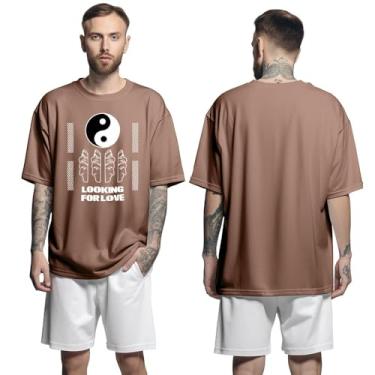 Imagem de Camisa Camiseta Oversized Streetwear Genuine Grit Masculina Larga 100% Algodão 30.1 Looking For Love - Marrom - GG