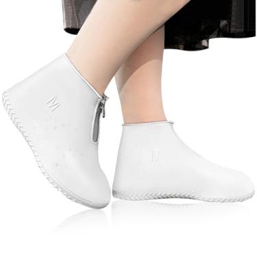Imagem de JEVRKAPZ Capas de sapato impermeáveis, galochas reutilizáveis para sapatos de chuva com zíper, galochas de neve resistentes, protetores de sapatos dobráveis, antiderrapante, lavável, chuva, neve, boliche, viagem, interior, exterior, overshoe