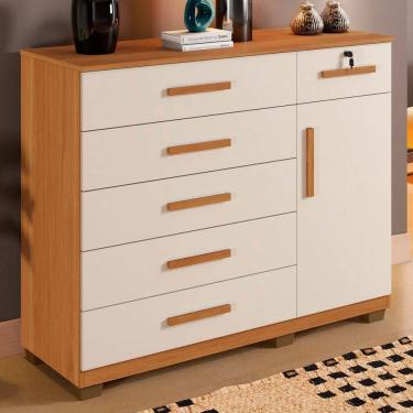 Imagem de Cômoda Mila 1 Porta 6 Gavetas Cinamomo/Off White - Panorama Móveis