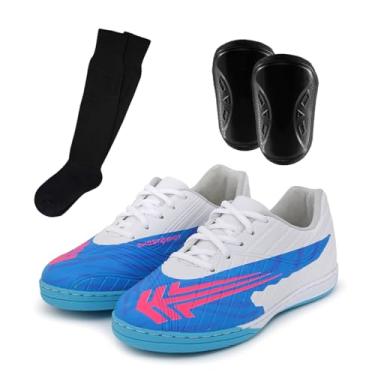 Imagem de Kit Tênis Infantil Futsal Chuteira Meião Caneleira 26 Ao 33 (Azul, BR, Criança de 9 a 12 anos, Numérico, 29)