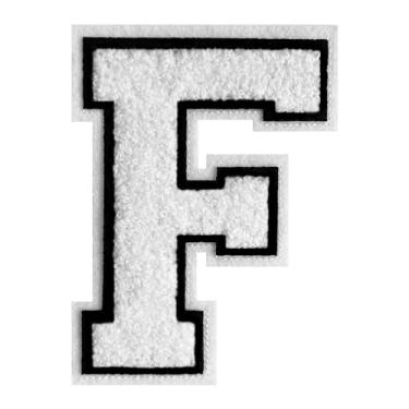 Imagem de Remendos de letras universitárias branco chenille remendo de 11,5 cm Letterman Jacket Patch grande ferro em letras para roupas (Branco-F)