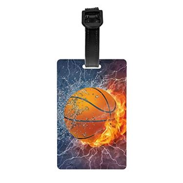 Imagem de Etiqueta de nome de basquete para meninos e homens, mochila de bagagem, etiqueta de bolsa infantil com padrão esportivo impresso, etiqueta de identificação de mala de tamanho pequeno para bolsa de viagem