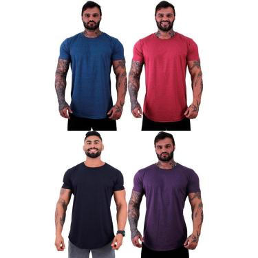 Imagem de Kit 4 Camiseta Longline MXD Conceito Slim Coloridas Básicas e Mescladas Sem Estampa Lisas-Masculino