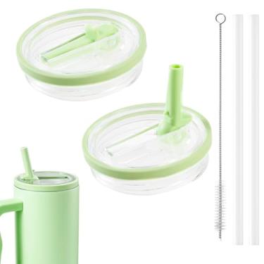 Imagem de 2 PCS 40OZ Replacement Flip Straw Lid for Stanley Quencher, Reusable Tumbler Cover, Spill-Proof, Splash-Resistant Tumbler Lid (Verde)