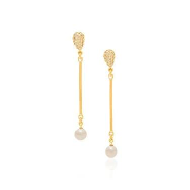 Imagem de Brincos banhado ouro 3x 24k 18k e 22k femininos pérola pendurada grand