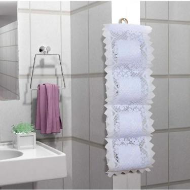 Imagem de Suporte Para Papel Higiênico Branco de Renda para 4 Rolos - Romance