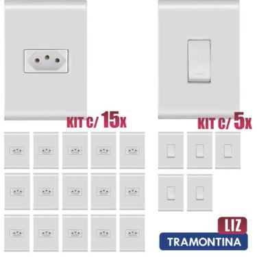 Imagem de Tomada Simples Liz Branco Tramontina 10A/250V Kit c/ 15 unidades + Int