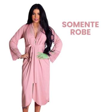 Imagem de Robe Roupão Longo Com Detalhes em Renda Elegante Romantic Lingerie Fem