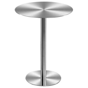 Imagem de Mesa de bar redonda de bistrô, mesa lateral moderna de aço inoxidável para sofá de café, mesa de bistrô de coquetel de altura pequena para sala de jantar/pub/café