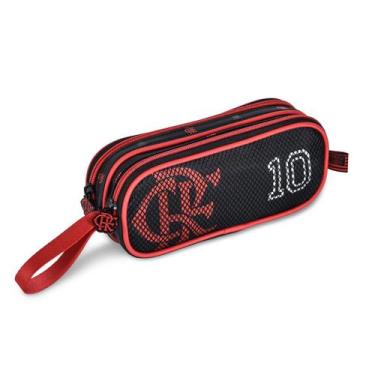 Imagem de Estojo Duplo Flamengo Oficial Escolar Alça de Mão Infantil, Preto