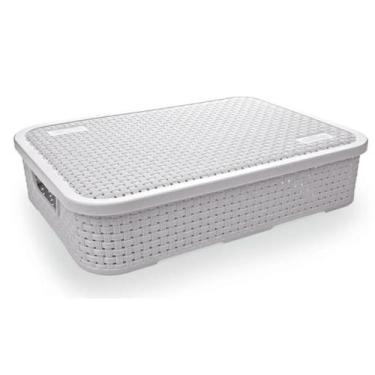 Imagem de Cesto Rattan Baixo Com Tampa Grande Branco 7 Litros - Nitron