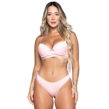 Imagem de Conjunto Lingerie WLS Modas Calcinha e Sutiã Com Bojo Conforto Básico,