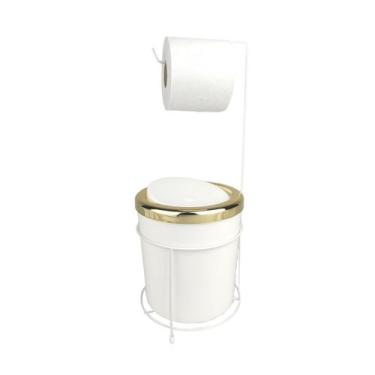 Imagem de Kit Suporte Porta Papel Higiênico Lixeira 5L Cesto Lixo Tampa Basculan