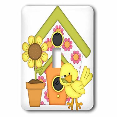 Imagem de 3dRose lsp_211182_1 Linda casa de pássaro com um interruptor de alternância simples de pássaro e flor