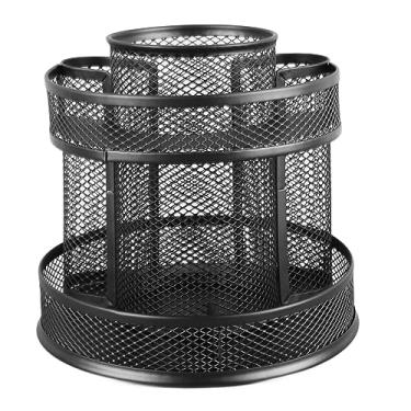 Imagem de Suporte Giratório para Pincel de Maquiagem, Organizador de Mesa Giratório 360 Com 7 Compartimentos, Porta-lápis de Malha de Metal Forte para Dormitório de Escritório Familiar