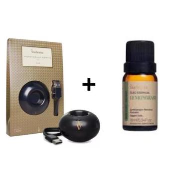 Imagem de Kit Aromatizador Elétrico USB Preto Via Aroma + Óleo Essencial Lemongr