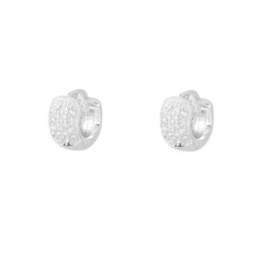 Imagem de Brinco Feminino Argola 8mm Segundo Furo Cravejada Prata 925 - DR Joias