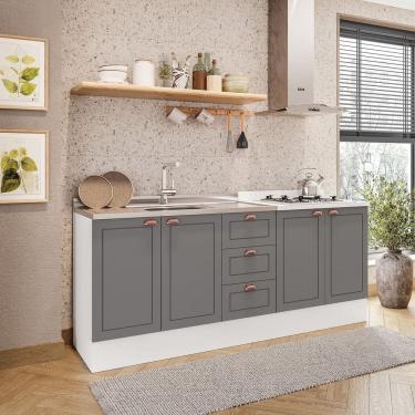 Imagem de Cozinha Pérola com Rodapé 2 Peças Balcão 2 Gavetas 3 Portas e Balcão 2 Portas Yescasa Branco/Cinza