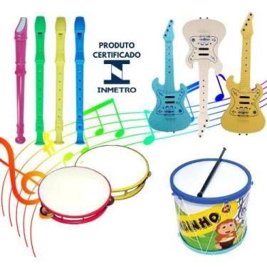 Imagem de Kit Com 4 Instrumentos Musicais Para Criança - Guitarra, Bumbo, Pandei