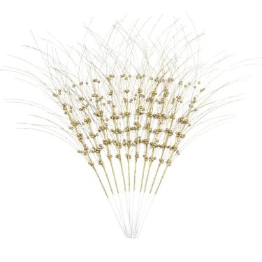 Imagem de Enfeites de Natal de 71 cm de comprimento, haste de baga com glitter artificial dourado - 10 peças de galhos de baga falsos com glitter, palitos de árvore de Natal para bricolage, guirlanda de Natal,