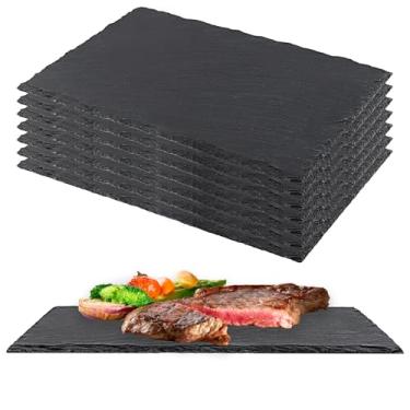Imagem de ZOENHOU Pacote com 8 tábuas de queijos de ardósia de 30 x 20 cm, pratos de ardósia natural retangular, pratos de ardósia preta para queijo, carne, aperitivos