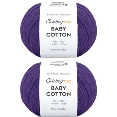 Imagem de HobbyMia Fio de algodão para bebês para crochê - 50 g / 180 m - (2) fio fino, esportivo - fio Amigurumi macio para linha de crochê - 60% algodão e 40% acrílico (Dark Levander, 2 bolas)