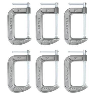 Imagem de Olympia Tools Grampos C de ferro fundido resistente com abertura de mandíbula de 12 cm e garganta de 8,5 cm, pacote com 6