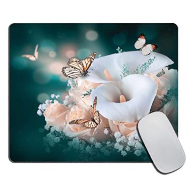 Imagem de Mouse pad borboleta flor, Calla Lily rosa rosa personalizado premium texturizado, mousepads laváveis, base de borracha antiderrapante, tapete de mouse pequeno, 9,5 × 7,9 × 0,12 polegadas