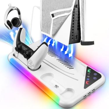 Imagem de vaomon Cooling Station Stand Compatible with PS5/PS5 Slim Console Disc/Digital with Cooling Station and Controller Charging Station Dust Cover,White