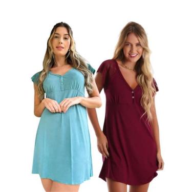Imagem de Kit com 2 Camisolas Confortáveis em Viscose com Detalhes em Renda Esti
