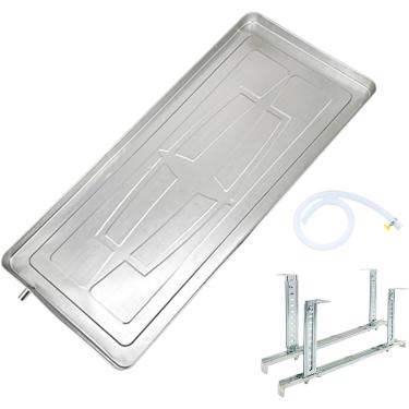 Imagem de Bandeja de gotejamento de ar condicionado galvanizado, bandeja de drenagem de condensado com suporte de montagem, kit de acessórios de drenagem, tubo de drenagem, saída de água, 93 * 44 cm