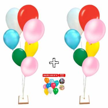 Imagem de Suporte Pega balão com 7 Hastes Kit com 2unidade Base Madeira - Usina 