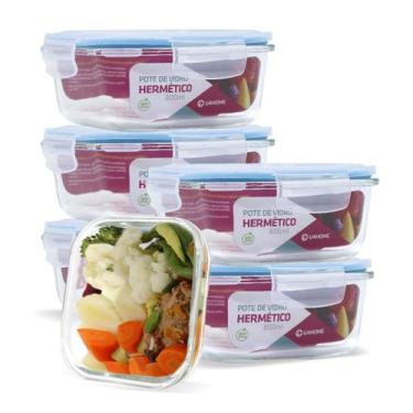 Imagem de Kit 6 Potes 800ml Vidro Hermético Marmita Tampa Plástico - U4home, Azu