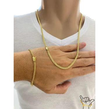 Imagem de Corrente Grumet 3mm + Pulseira - Banhado a Ouro - ToJoia18k