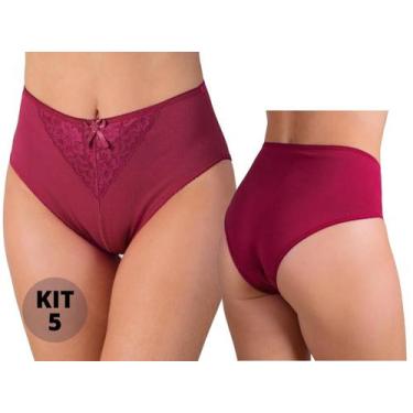 Imagem de Kit 5 Calçolas Plus Size em Cotton Algodão Liso com Renda Calcinha Fem