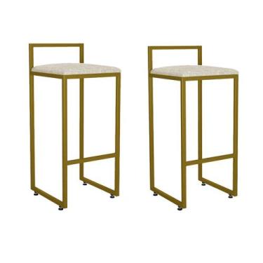Imagem de Kit 02 Banqueta Alta Industrial 0,83 cm Metal Dourada Linho Cru - Vall